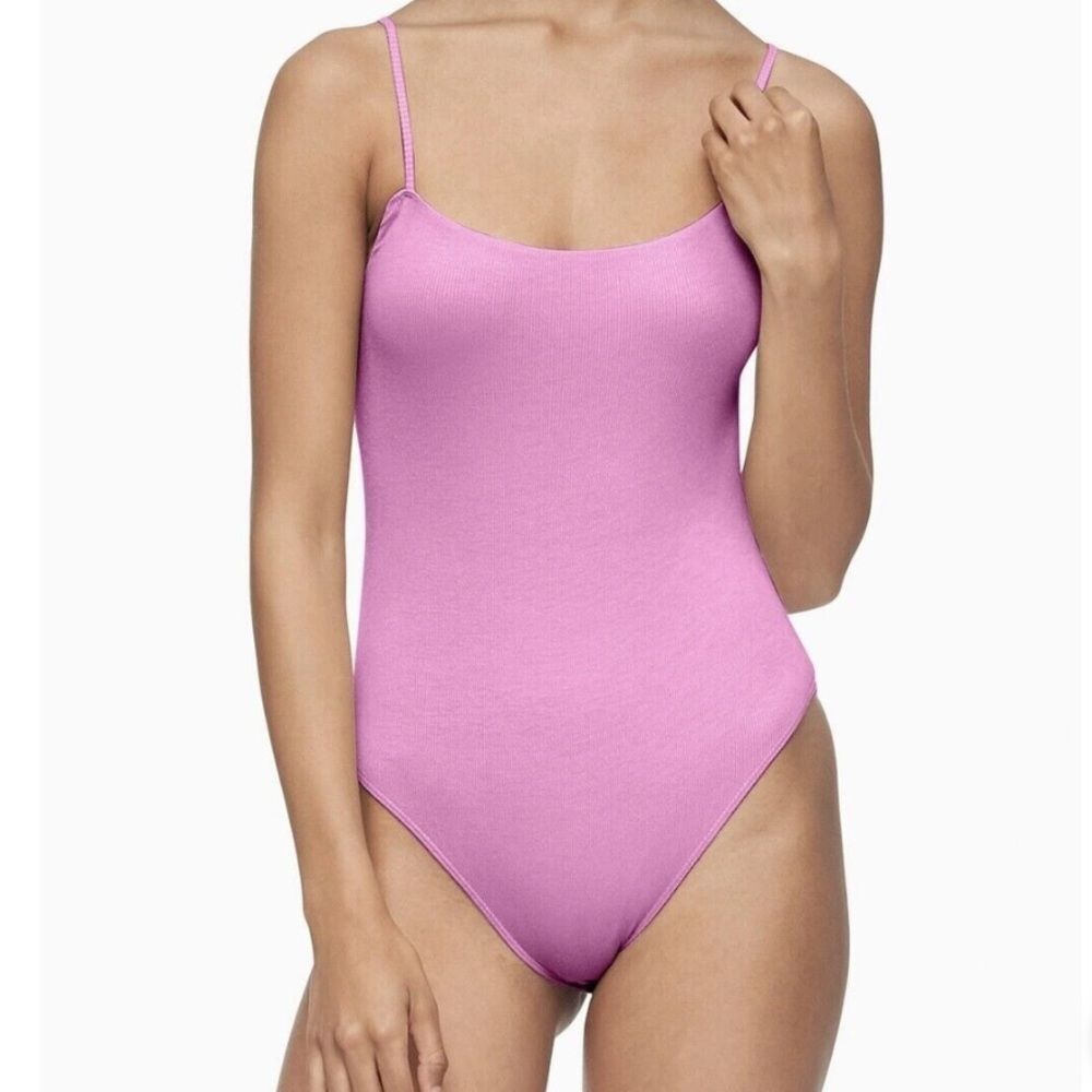 Calvin Klein Women's Pure Ribbed Bodysuit Lilac Rain size L NWT